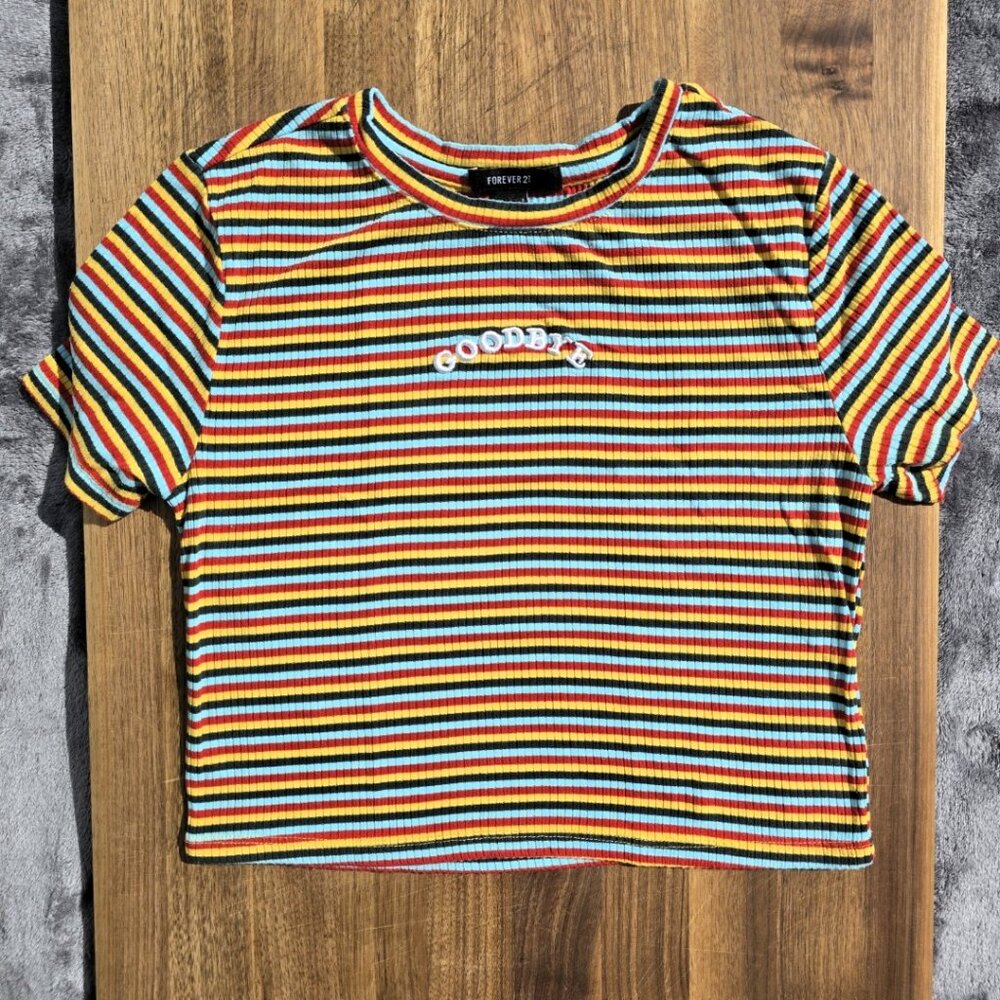 Forever 21 Ribbed Striped Crop Top Tee - Multicolor - Size Small